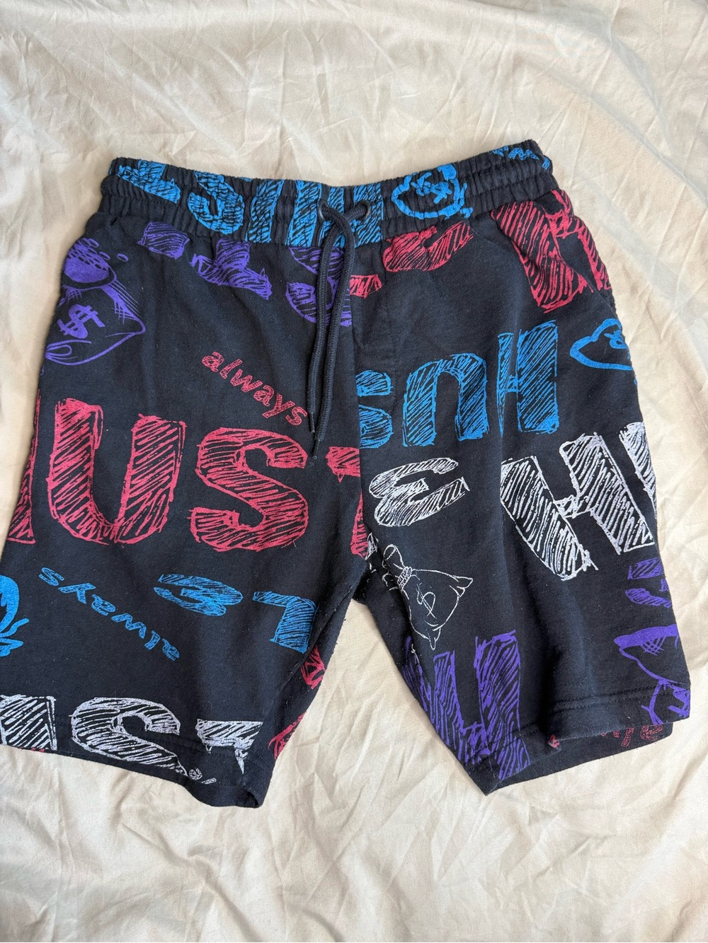 🔥2 for $10🔥 Seven Souls Black Graphic Drawstring Short Multicolor Print Mens M